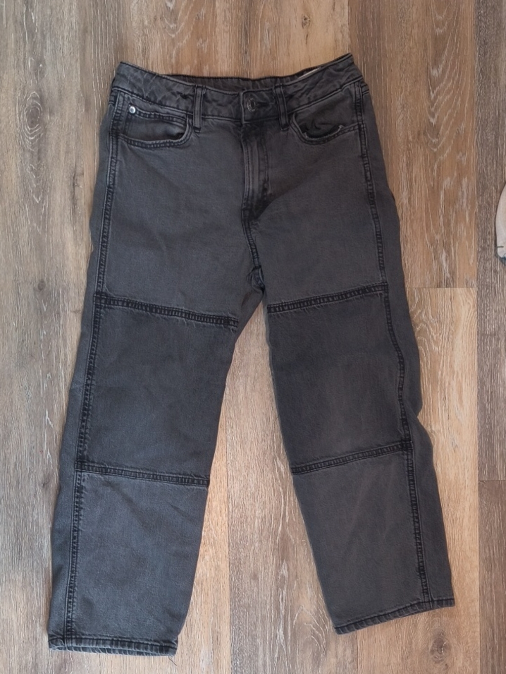 H&M Girls Dark Gray Panel-Stitch Baggy Jeans